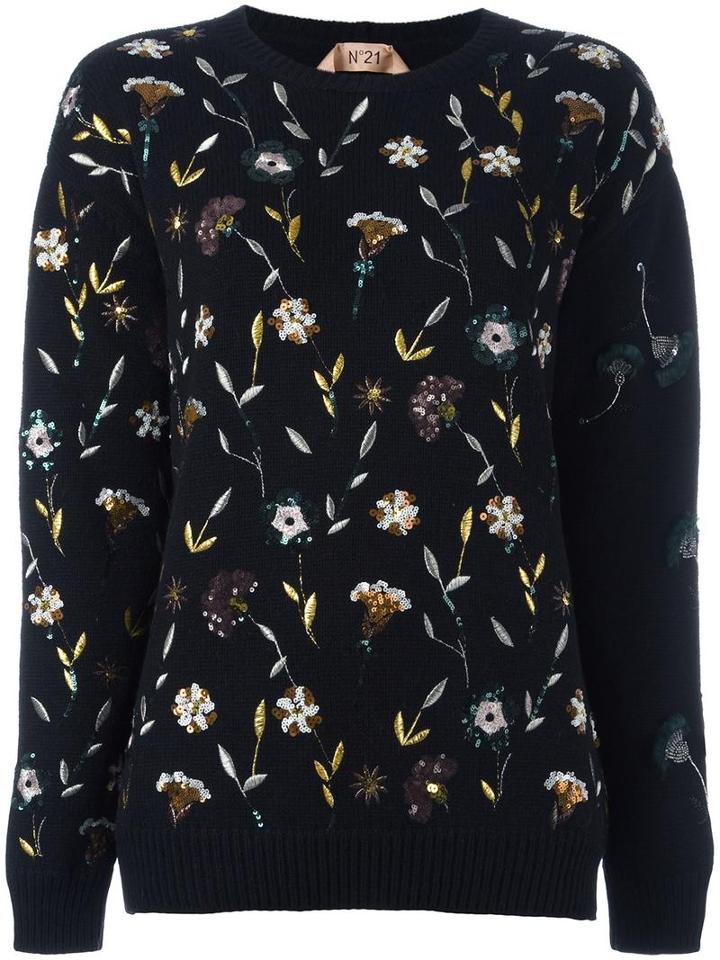 No21 Floral Jumper, Women's, Size: 36, Black, Polyamide/polyester/alpaca