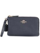 Coach Double Corner Zip Wristlet Clutch, Women's, Blue, Leather