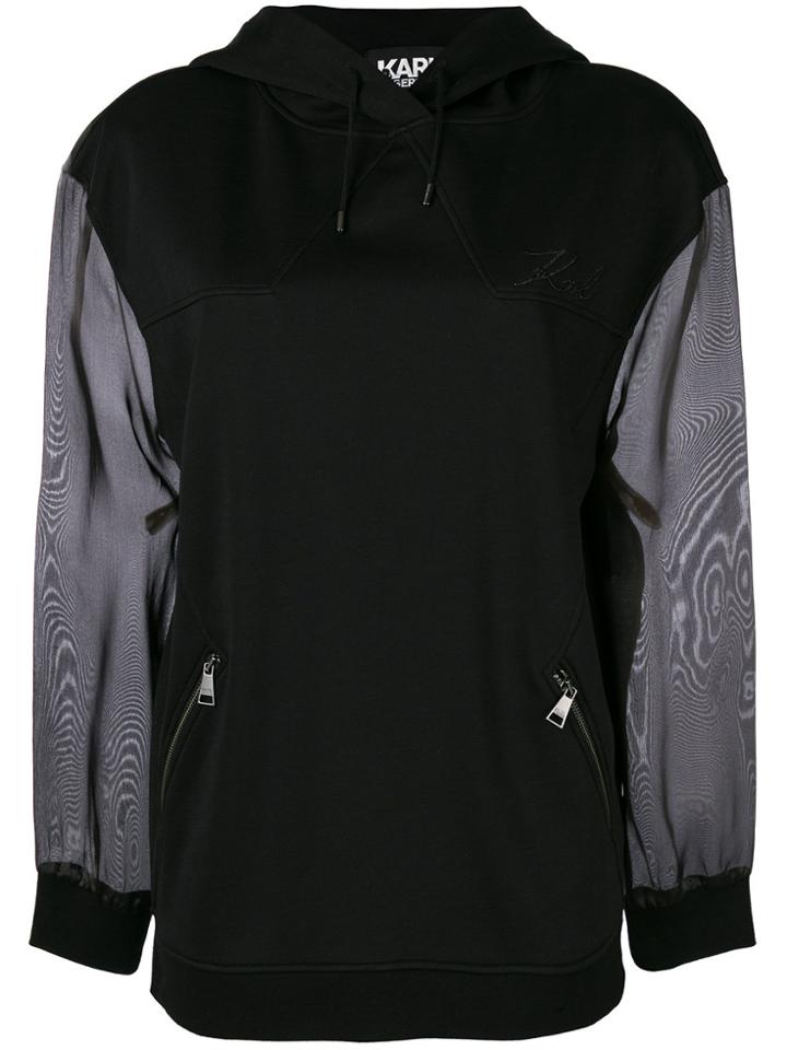 Karl Lagerfeld Organza Sleeve Hoodie - Black