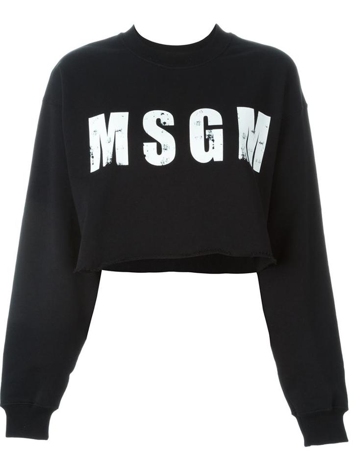 Msgm Cropped Logo Print Sweatshirt, Women's, Size: Xs, Black, Cotton