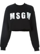 Msgm Cropped Logo Print Sweatshirt, Women's, Size: Xs, Black, Cotton
