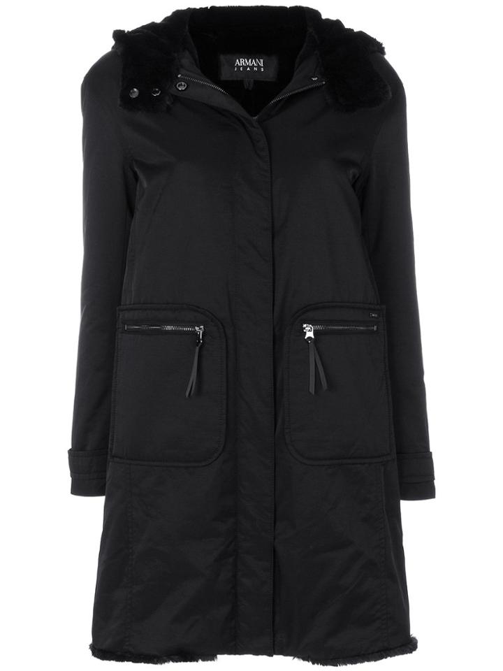 Armani Jeans Faux Fur-trim Coat - Black
