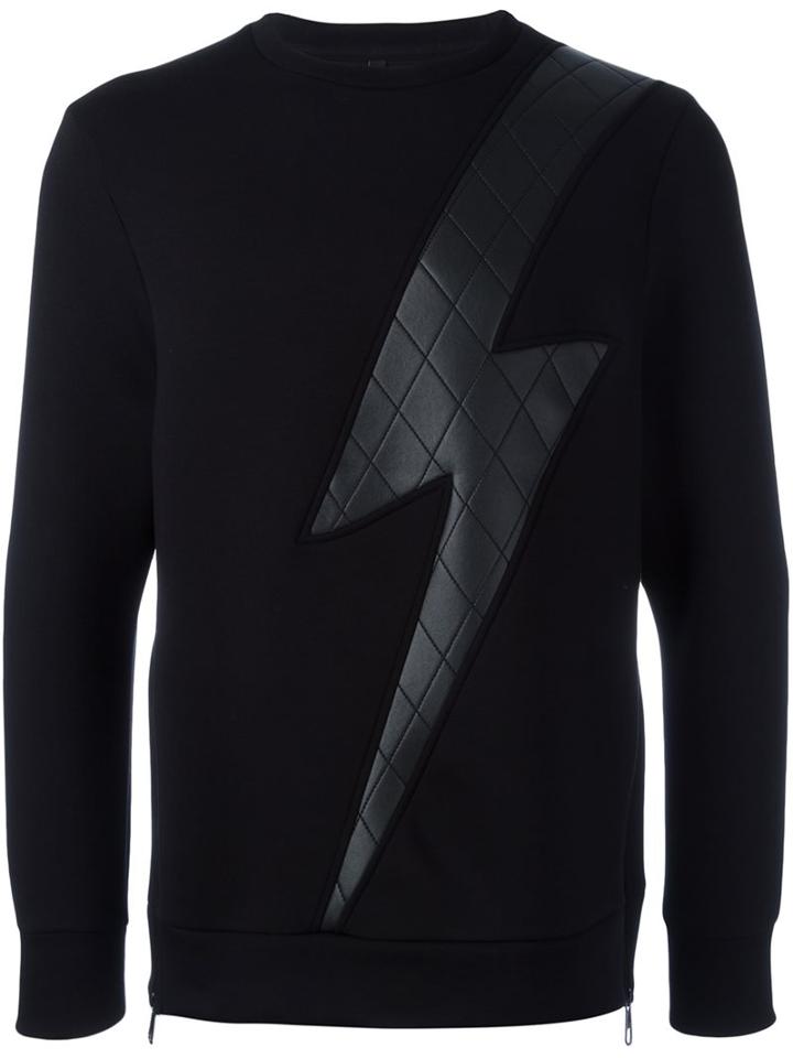 Neil Barrett 'lightning Bolt' Sweatshirt, Men's, Size: Large, Black, Cotton/polyurethane/spandex/elastane/viscose