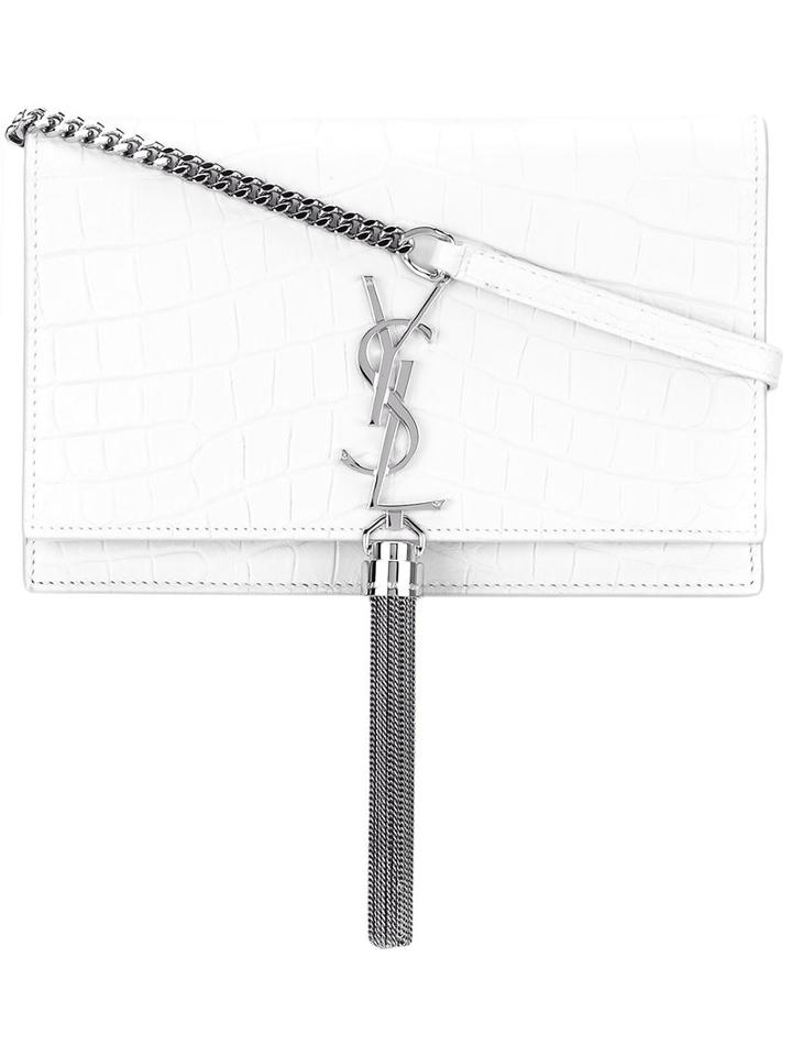 Saint Laurent 'kate' Tasseled Bag, Women's, White, Calf Leather
