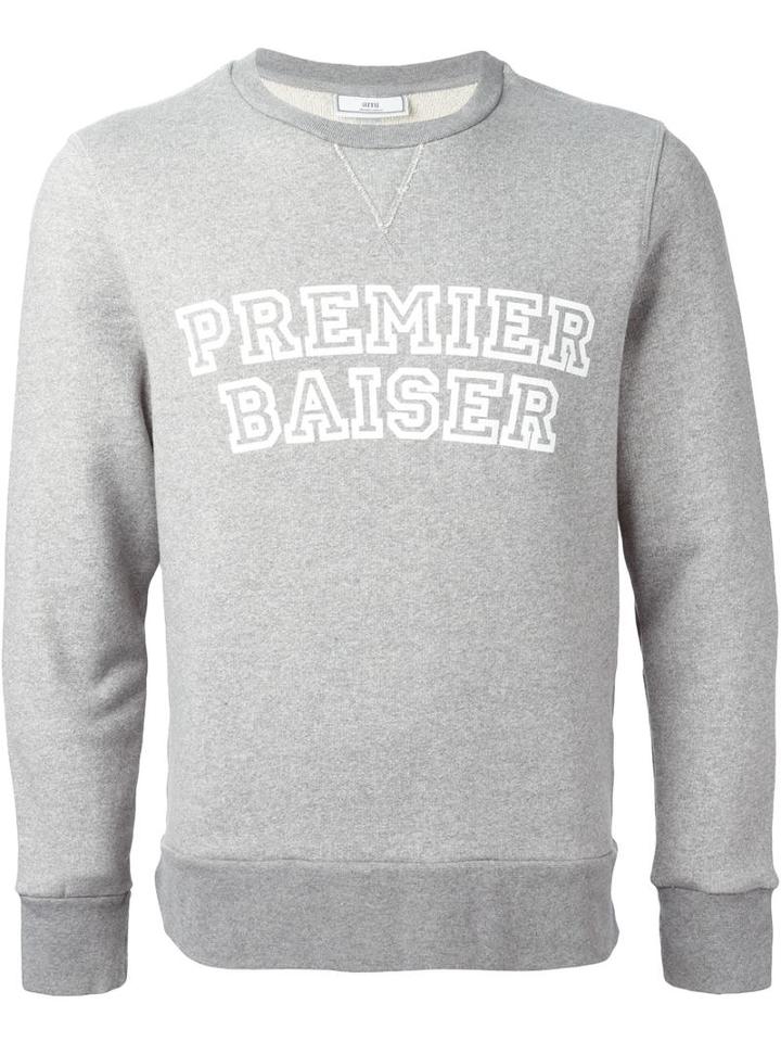Ami Alexandre Mattiussi Premier Baiser Sweatshirt, Men's, Size: Large, Grey, Cotton/polyester/spandex/elastane