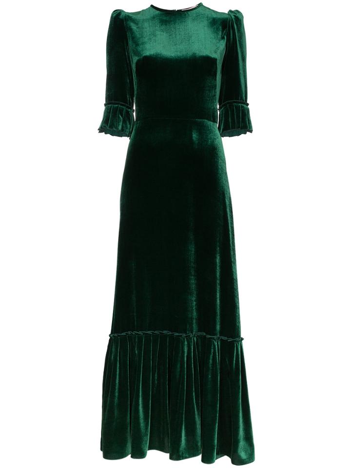 The Vampire's Wife Festival Pleated Silk Blend Velvet Dress - Green