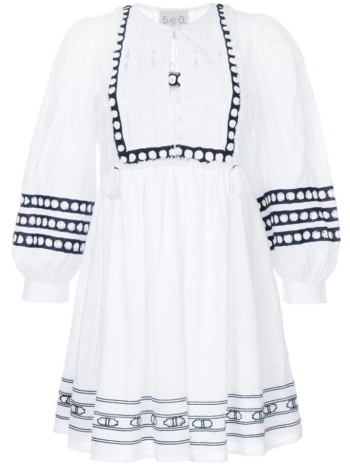 Sea Lace Bib Day Dress - White