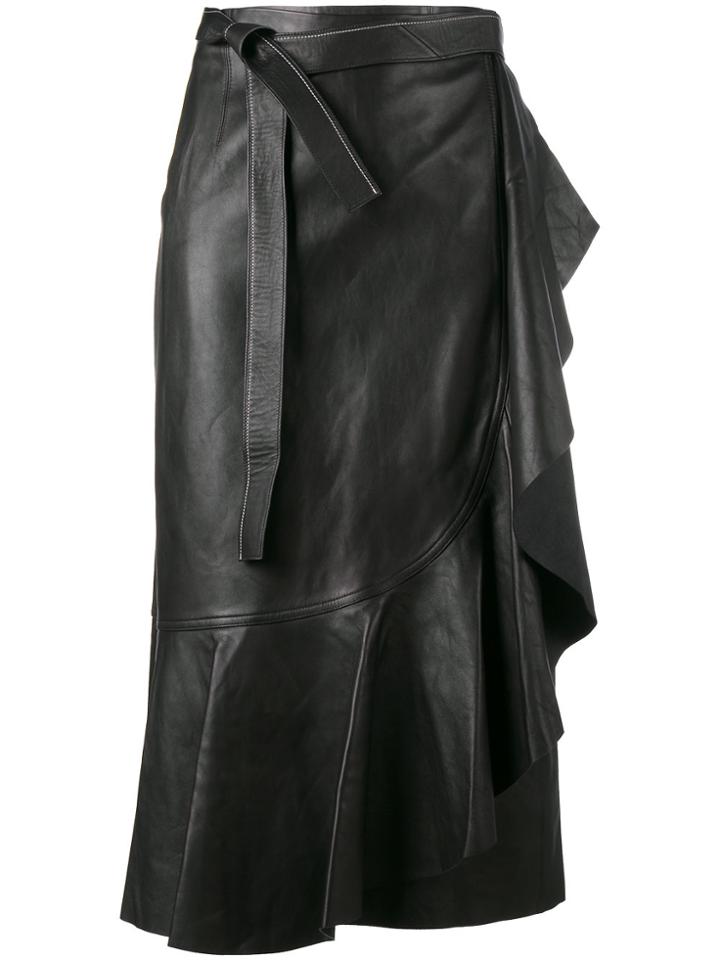 Helmut Lang Wraparound Leather Skirt - Black