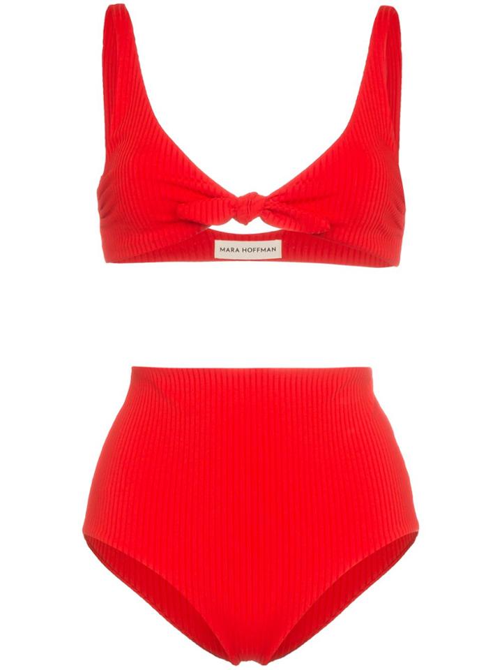 Mara Hoffman Rio Bow-tie Ribbed Bikini - Red
