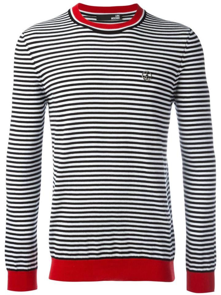 Love Moschino Striped Longsleeved T-shirt, Men's, Size: Medium, White, Cotton