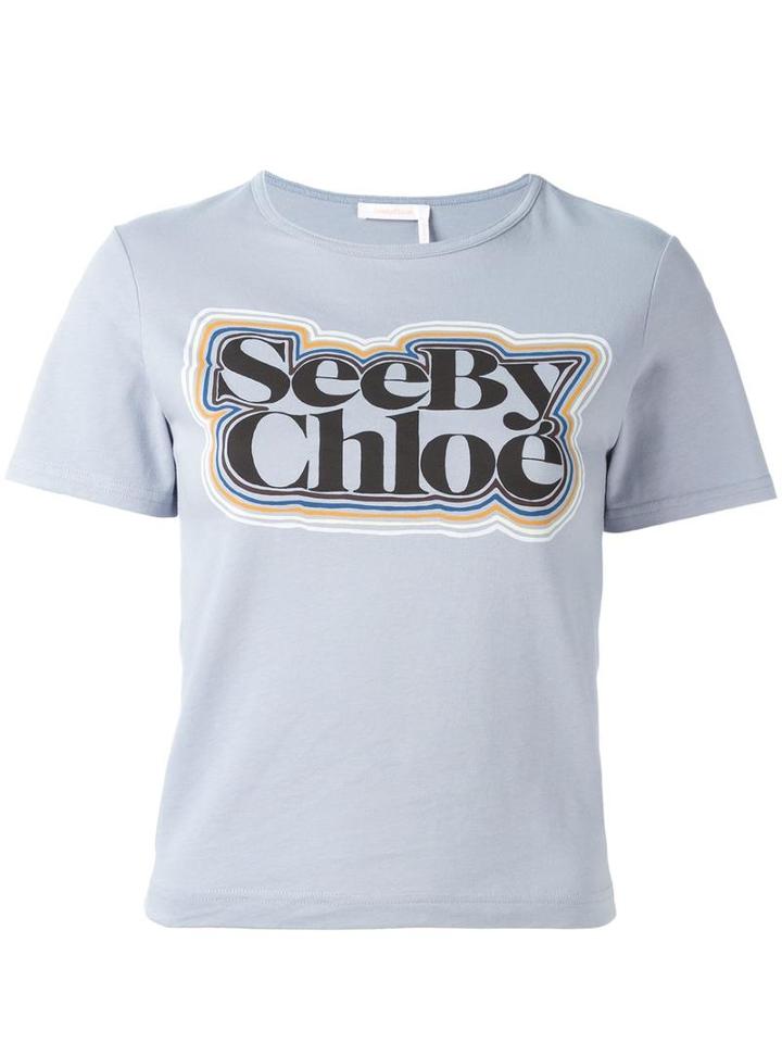 See By Chloé Logo Print T-shirt, Women's, Size: Small, Blue, Cotton