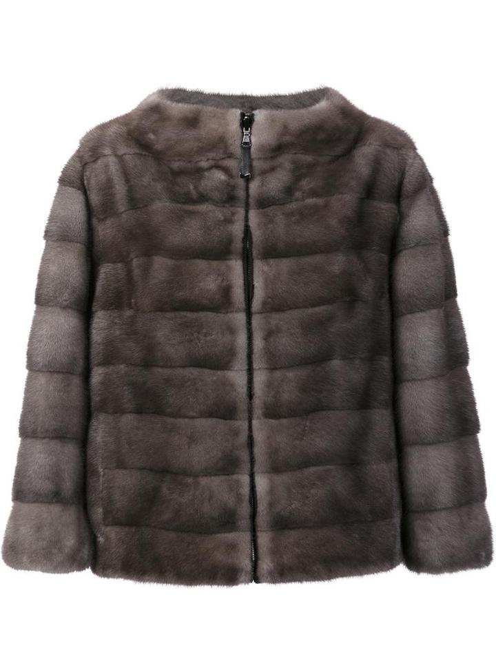 J. Mendel Reversible Zipped Jacket, Women's, Size: 8, Grey, Mink Fur/nylon