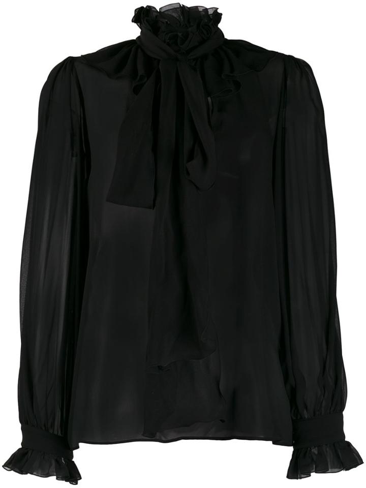 Blumarine Sheer Pussy Bow Blouse - Black