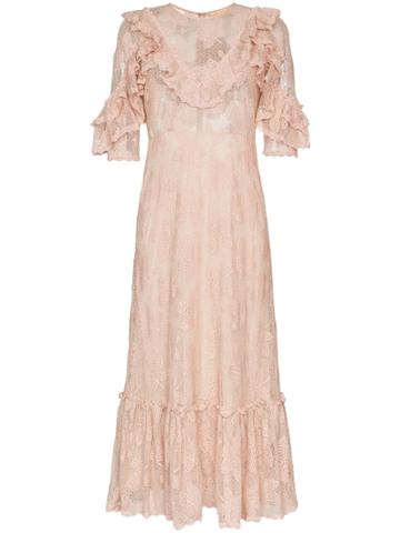 By Timo Ruffled Lace Midi Dress - Pink