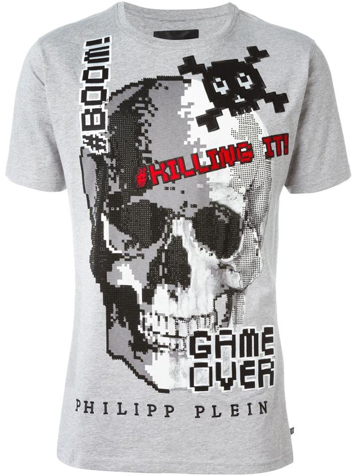 Philipp Plein Game Over T-shirt, Men's, Size: Xl, Grey, Cotton