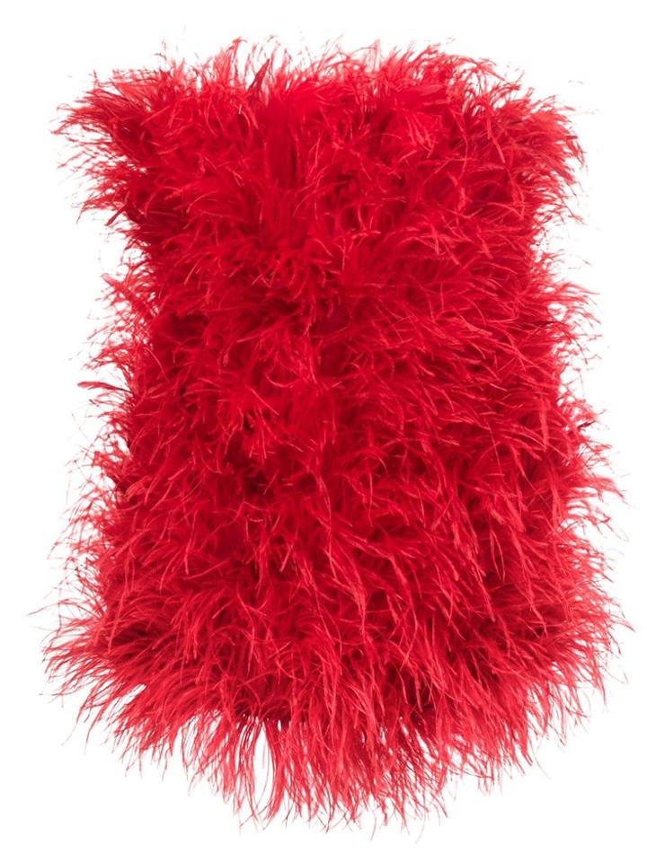 Attico Feather Embellished Dress - Red