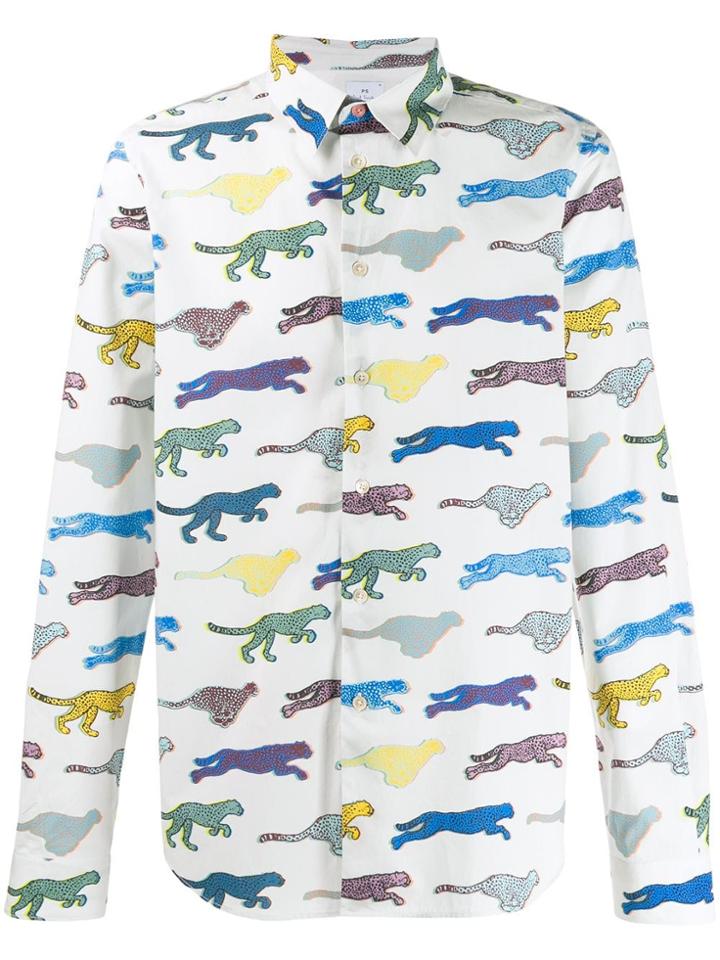 Ps Paul Smith Tiger Print Shirt - White