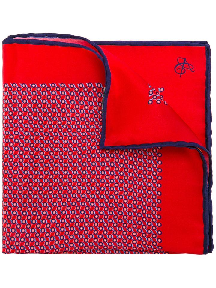Canali Patterned Pocket Square, Men's, Red, Silk