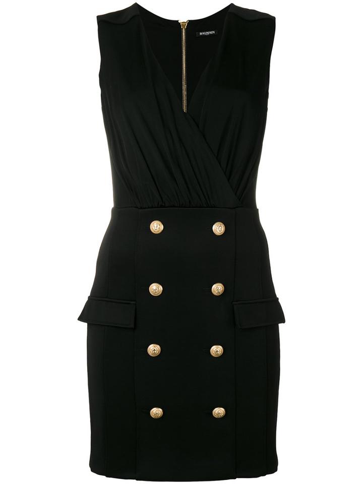 Balmain 'double Buttons' Dress, Women's, Size: 40, Black, Polyamide/spandex/elastane/viscose