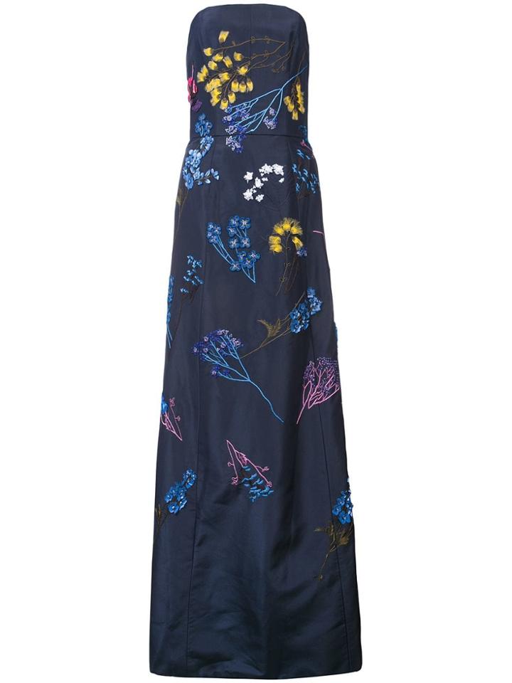 Carolina Herrera Strapless A-line Floral Dress - Blue
