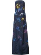 Carolina Herrera Strapless A-line Floral Dress - Blue