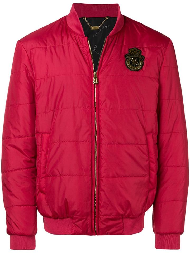 Billionaire Logo Plaque Bomber Jacket - Red