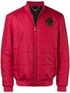 Billionaire Logo Plaque Bomber Jacket - Red