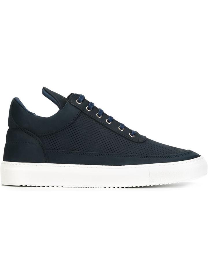 Filling Pieces Low Top Tone Perforated Sneakers, Men's, Size: 40, Blue, Leather/nubuck Leather/rubber