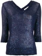 Snobby Sheep Sequin Knit V-neck Sweater - Blue