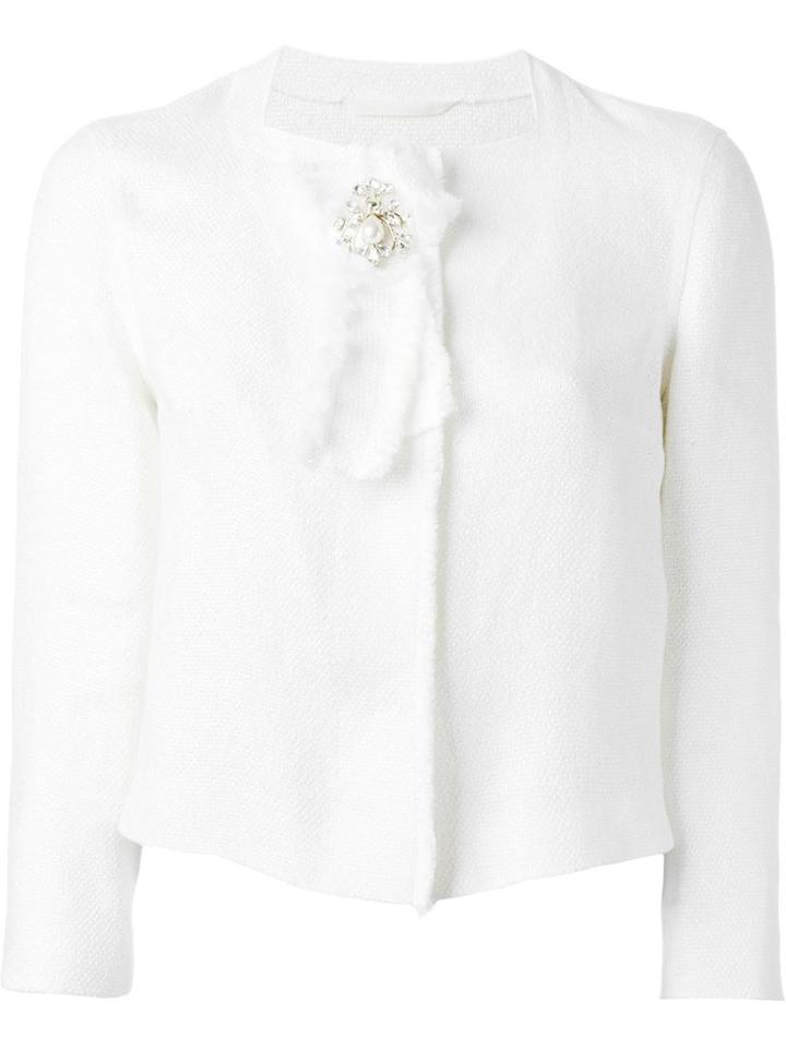 Ermanno Scervino Brooch Detail Jacket, Women's, Size: 40, White, Linen/flax/polyamide/acetate/cupro