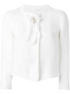 Ermanno Scervino Brooch Detail Jacket, Women's, Size: 40, White, Linen/flax/polyamide/acetate/cupro