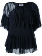 Muveil Layered Frill Blouse, Women's, Size: 36, Blue, Polyester/cupro/nylon