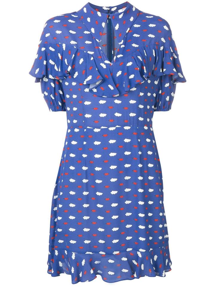 Vivetta Clouds And Lips Print Ruffle Dress - Blue