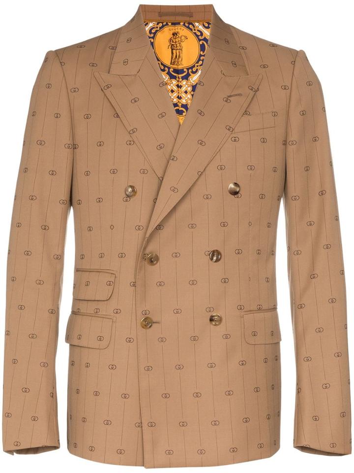 Gucci Gg Stripe Double-breasted Blazer - Brown