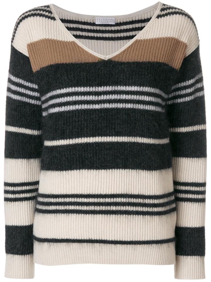 Brunello Cucinelli Striped V-neck Jumper - Multicolour