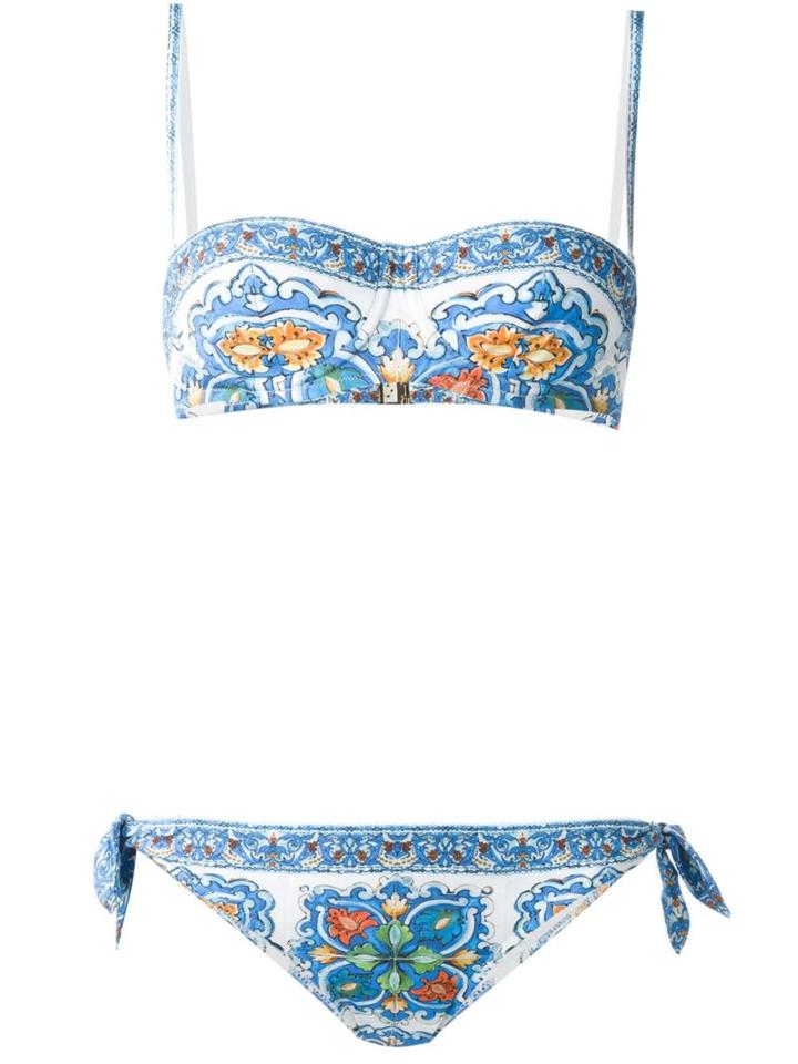 Dolce & Gabbana Majolica Print Bikini, Women's, Size: 2, White, Nylon/spandex/elastane/polyester/polyurethane