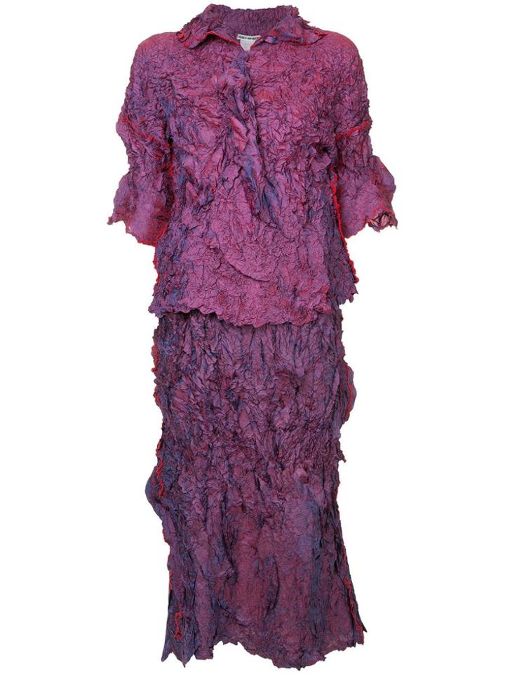 Issey Miyake Vintage Iridescent Creased Skirt & Blouse - Pink
