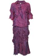 Issey Miyake Vintage Iridescent Creased Skirt & Blouse - Pink