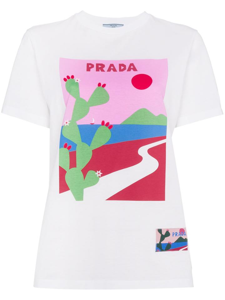 Prada Cactus Print T-shirt - White
