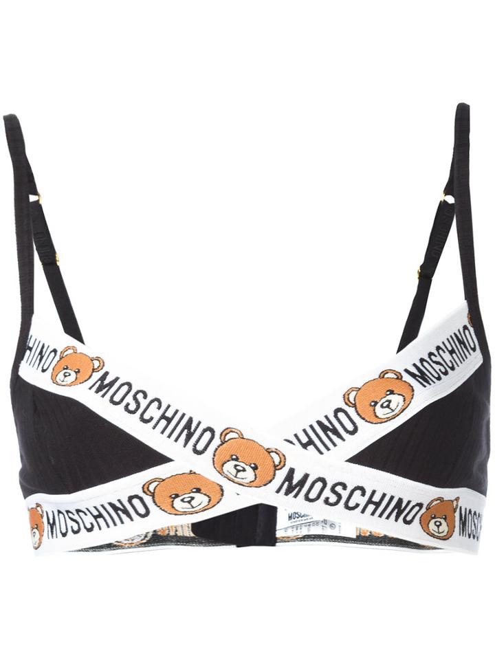 Moschino - Branded Tape Bikini Top - Women - Cotton - 3, Black, Cotton