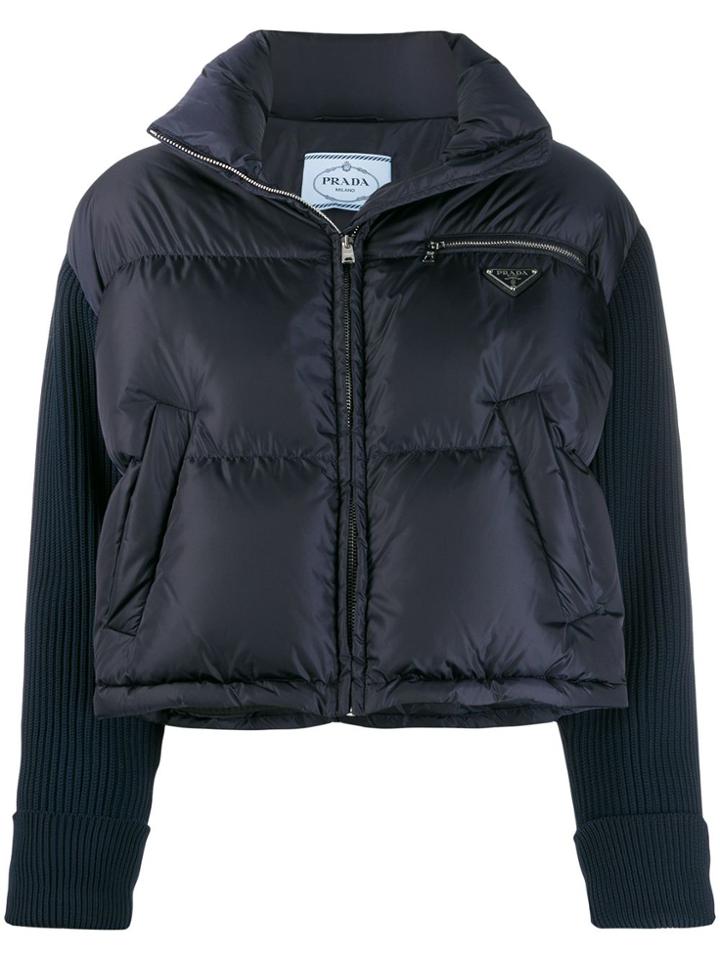 Prada Cropped Puffer Jacket - Blue