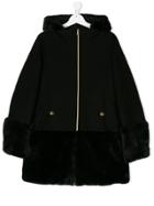 Herno Kids Teen Faux Fur Panel Coat - Black