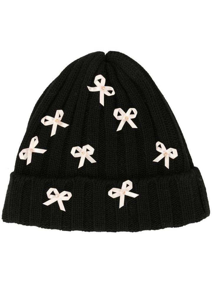 Tu Es Mon Trésor Bow Detail Beanie - Black