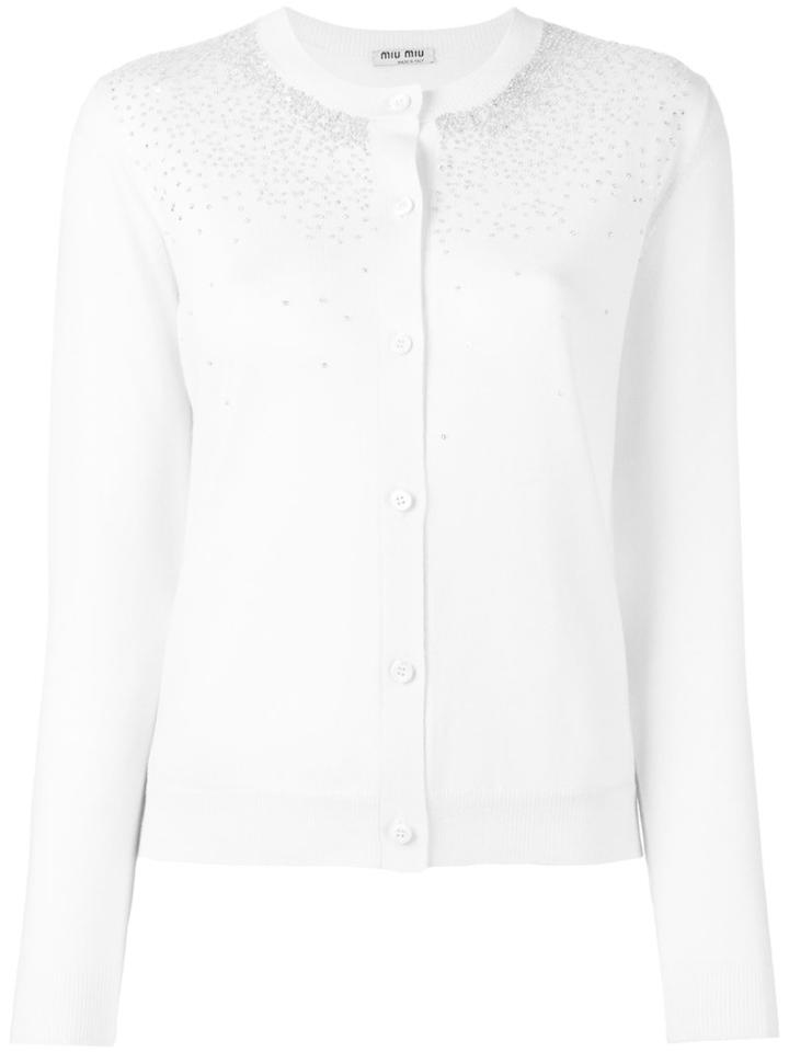 Miu Miu Sequin Stars Cardigan, Women's, Size: 42, White, Virgin Wool/synthetic Resin/glass