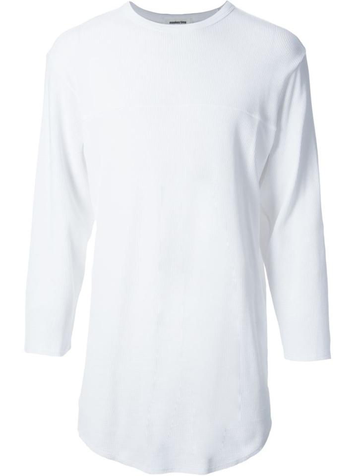 Monkey Time Three Quarter Sleeve T-shirt, Men's, Size: L, White, Cotton