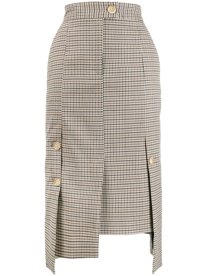 Eudon Choi Checked Asymmetric Pencil Skirt - Neutrals