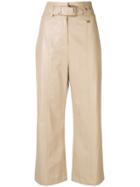 Patrizia Pepe Cropped Faux Leather Trousers - Nude & Neutrals