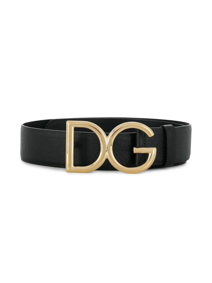 Dolce & Gabbana Dg Logo Pebbled Leather Belt - Black
