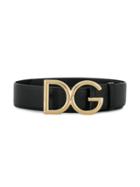 Dolce & Gabbana Dg Logo Pebbled Leather Belt - Black