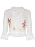 One Vintage Floral-embroidered Ruffle Cardigan - White